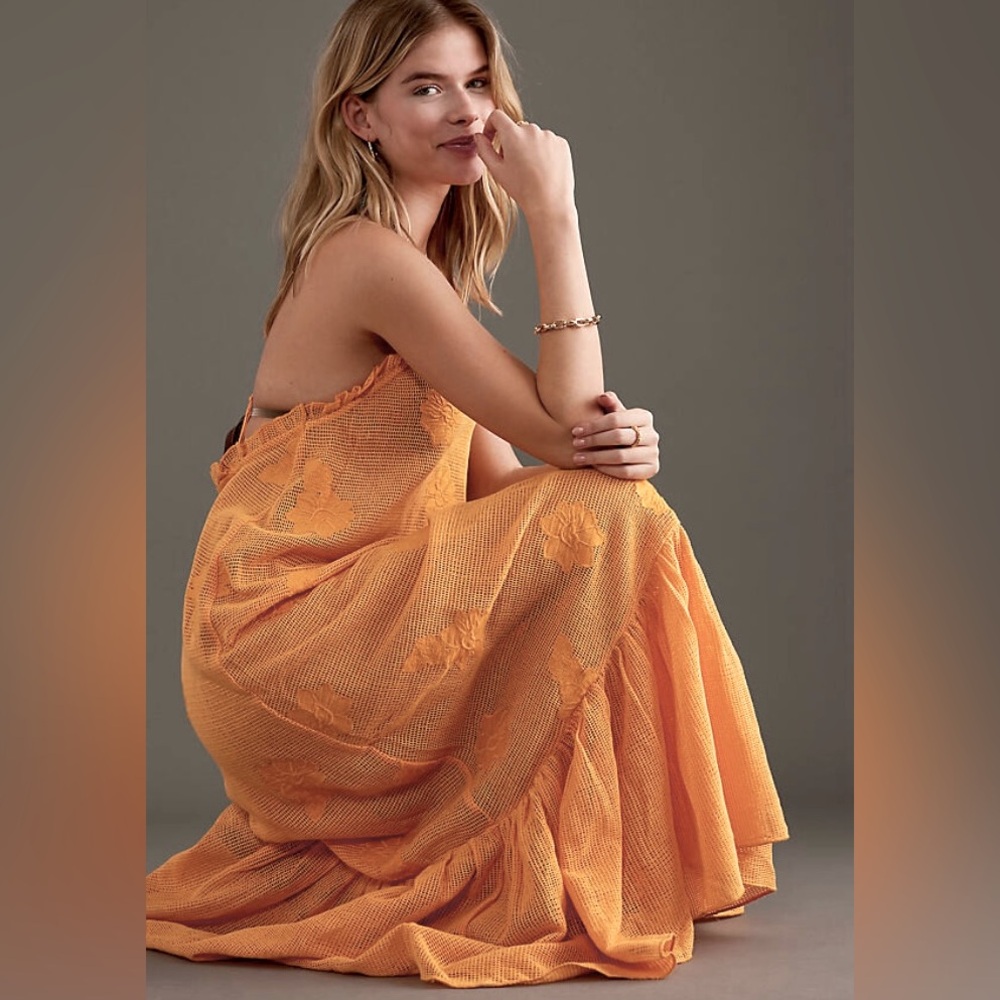 ANTHROPOLOGIE The Malika Mango Color Crochet Dress